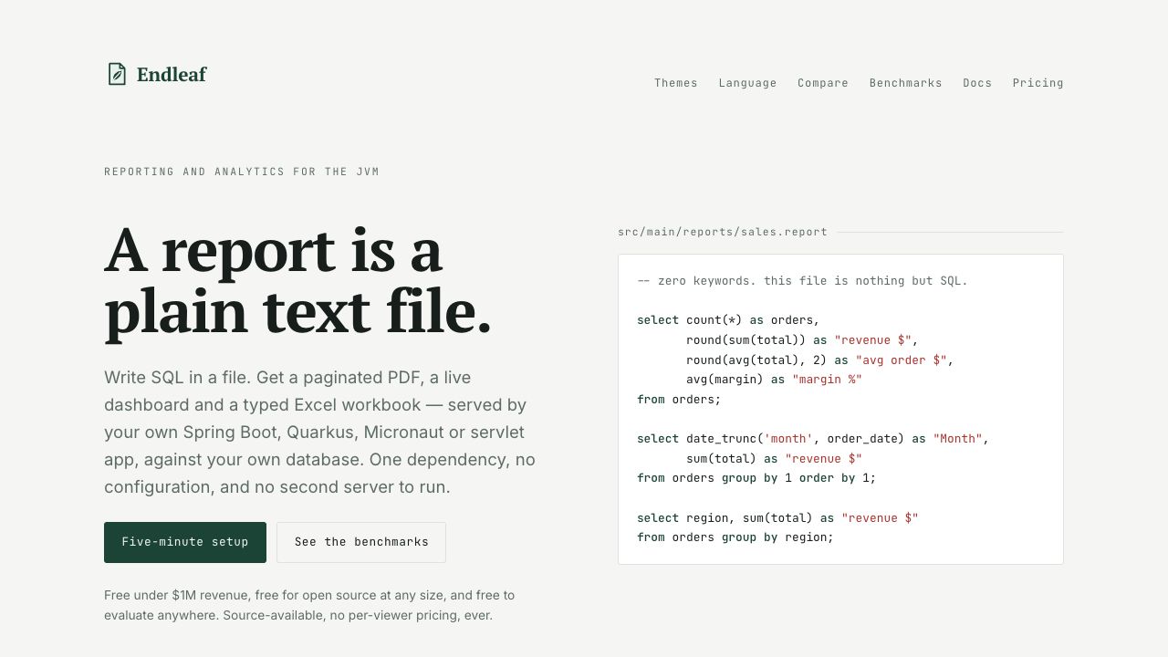 Endleaf homepage screenshot