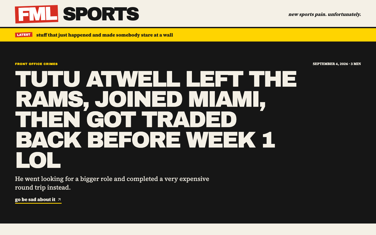 FML Sports homepage screenshot